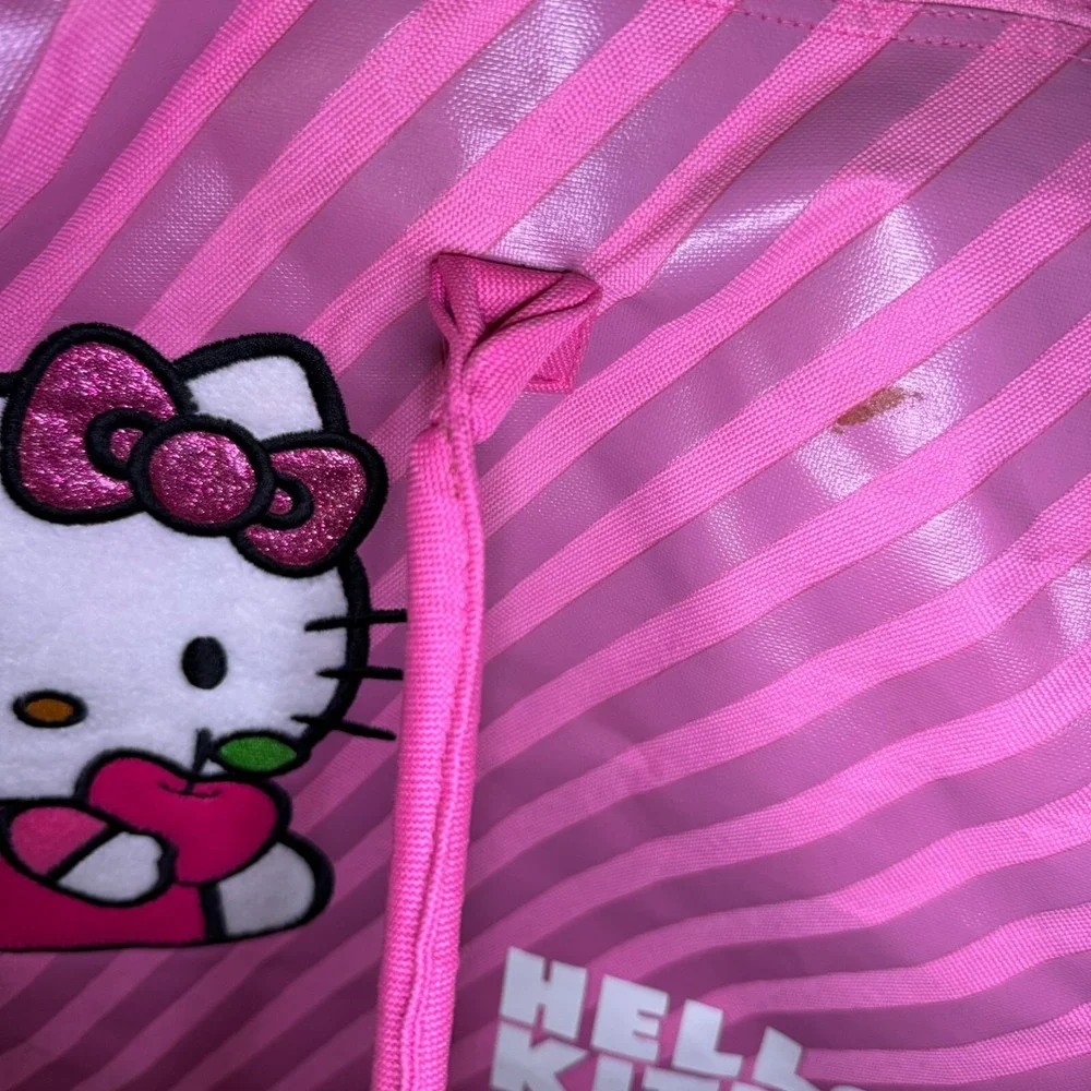 Vintage 2009 Hello‎ Kitty Sanrio Duffle Bag Weekender Over Night Pink Stripes